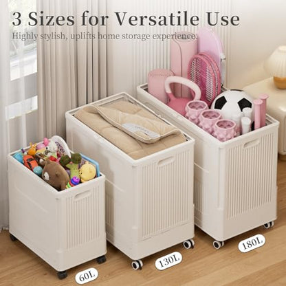 Extra Large Laundry Hamper with Lid Wheels 180L - color: Milky, size: 180L