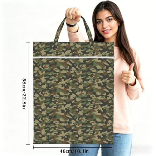 Camouflage Hunting Green Camo Travel Laundry Bags Cloth Diaper Wet Bags Handle Washable Dirty Clothes Bags Wet Dry Bag Suitcase Gym Swimming Pool College Dorm Wet Bag - color: 1 PC36, size: One Size