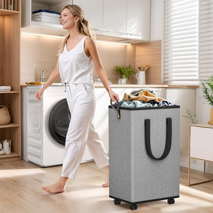 SpaceTrove Rolling Laundry Basket with Wheels, Laundry Hamper, 100L, Grey - color: Grey, size: 100L