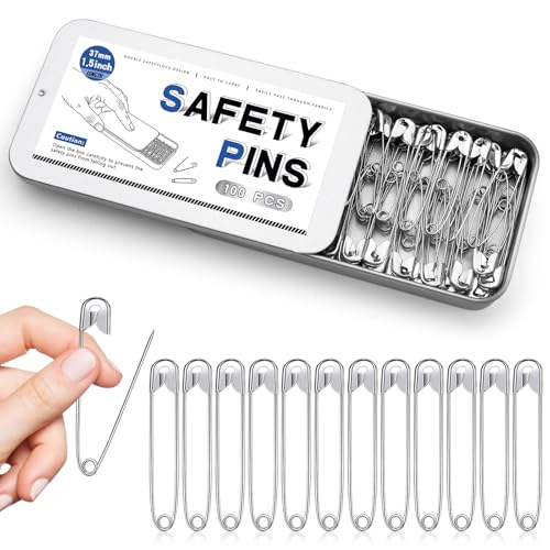 Jmuiiu 1.5 Inch/100Pcs Safety Pins, Steel Clothes Pins - size: 1.5 inch-100 pcs