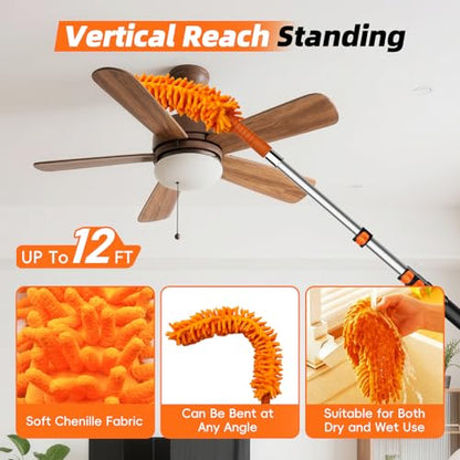 20 Foot High Dusters for Cleaning with 3-12 Foot Heavy Duty Extension Pole - size: 12 FT