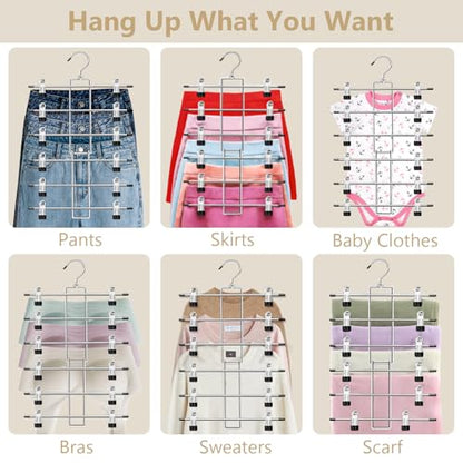 Pants Hangers with Clips,Space Saving Hanging Closet Organizer-6 Tiers Skirt Hangers with 360° Swivel Hook,Closet Organizer-Clothes Hangers - size: 1pack