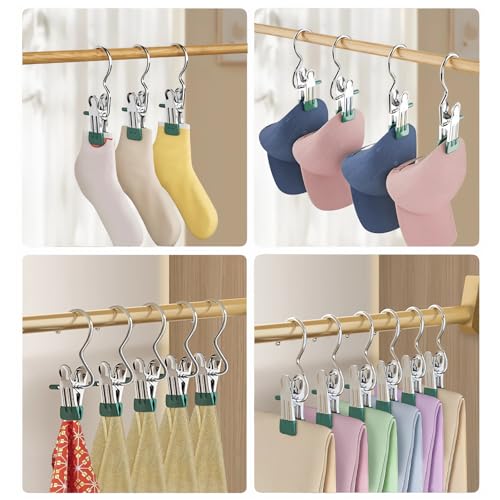 12PCS Clothes Pins, Hanging Clips, Hanger Clips, Hanger Hooks, Stainless Steel Portable Travel Hanging Hooks for Jeans, Hats, Boots, Towels (Blue) - color: Blue
