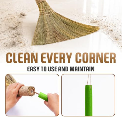 Vietnam Handmade Straw Whisk Broom with Green Wooden Handle - Soft Natural Grass Broom for Home, Kitchen, Bedroom & Garage, 12.2" Wide x 27.95" Long - style: Green