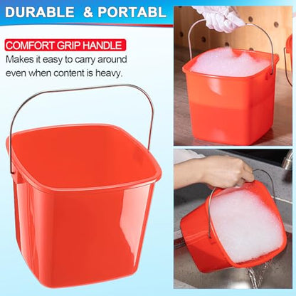 Zhehao 6 Pcs 3 Quart Small Sanitizer Cleaning Bucket, Red - color: Red