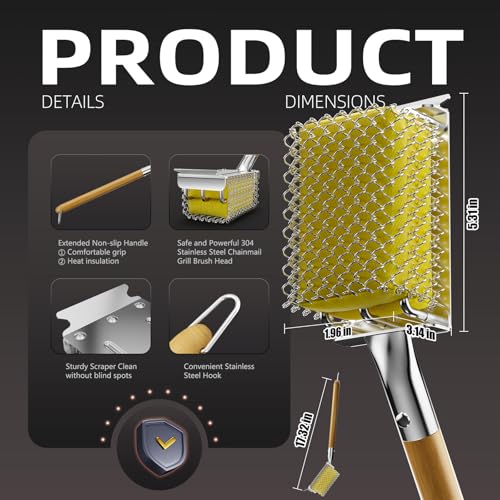 HOUSE AGAIN Grill Brush Bristle Free with Scraper, Safe Steam Cleaned Replaceable Head Fire Resistant Grill Cleaning Brush Strong Barbecue Brush Cleaner Non Wire for Outdoor Grill Grate/Wooden Handle - size: Grill Brush