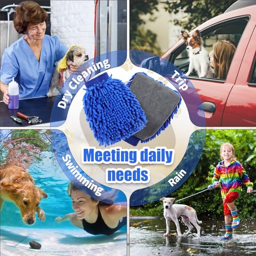 Teenyyou 2 Pcs Dog Towel Chenille Microfiber Pet Grooming Gloves,Blue - color: Blue