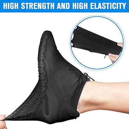 Shiwely Silicone Waterproof Shoe Covers, Upgrade Reusable Overshoes with Zipper, Resistant Rain Boots Non-Slip Washable Protection for Women, Men (M (Women 5-7, Men 5-6), Black) - color: Black, size: M (Women 5-7, Men 5-6)