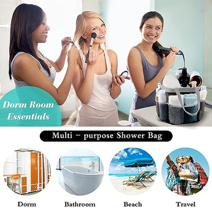 Mesh Shower Caddy Portable - 9 Pockets, Shower Bag for Dorm Room Camping - color: Grey