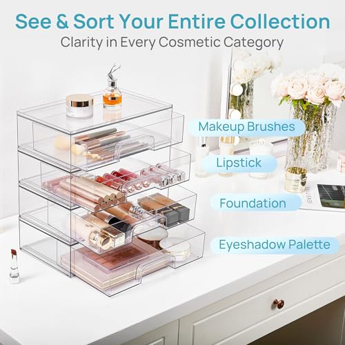 Vtopmart Clear Stackable Storage Drawers, 4 Pack Wide Plastic Organizers - style: 4pack Wide