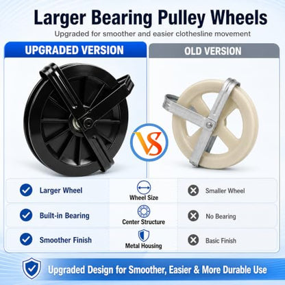 150FT 4mm PVC Coated Outdoor Clothesline Pulley Kit, 304 Hooks