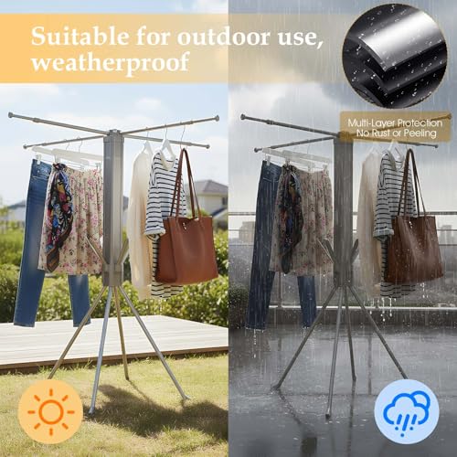cjc Foldable Clothes Drying Rack, Extra Stable Heavy Duty Laundry Standing Dry Racks with 4 Retractable Drying Rods & 4 Shoe Racks, Space-Saving Collapsible for Indoor Outdoor Grey - color: Grey-4 Rods