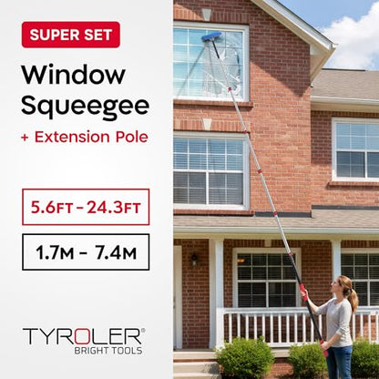 Tyroler Professional Window Squeegee with Extension Pole 6-25ft - size: 24.3 feet
