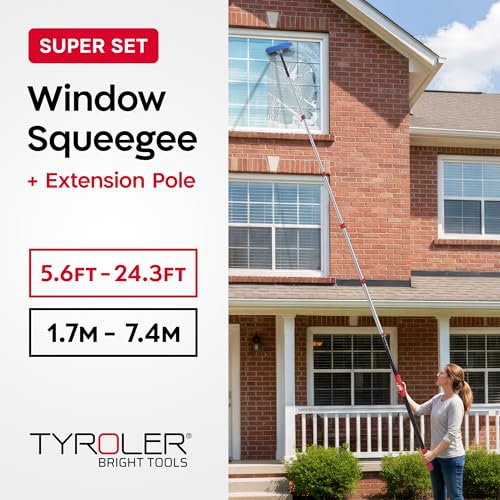 Tyroler Professional Window Squeegee with Extension Pole 6-25ft - size: 24.3 feet