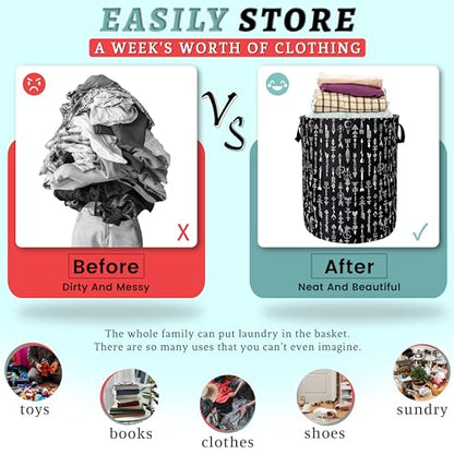 Adventure Arrow Laundry Basket Oxford Cloth Foldable Hamper 18.9x16.5 Inch - color: Black White Arrow