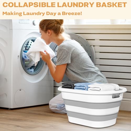 43L(11.5Gallon) Collapsible Laundry Baskets Plastic (Grey, 2 Packs) - color: Grey