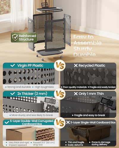 SONGMICS Laundry Hamper with Wheels, 75 L Laundry Basket with Lid - color: Dark Gray, size: Lid and Wheels