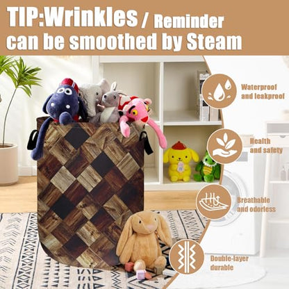 Wood Grain Laundry Basket, Foldable Tree Stump Laundry Hamper Tote Bag Dirty Clothes Storage Bucket Organizer for Bathroom/Laundry/Bedroom 15.7"x19.6" - color: Tree Stump