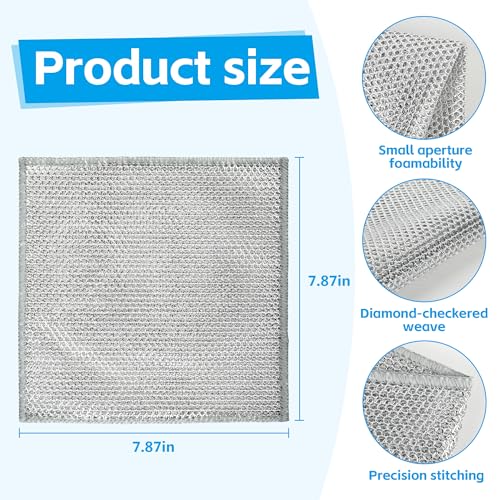 6Pack Multipurpose Wire Dishwashing Rags, Upgrade Non Scratch Wire Dishcloth, for Wet and Dry Use, Reusable Metal Microfiber Cleaning Cloths for Home/Kitchen/Stove - color: Silver, size: 7.87 x 7.87Inch - 6PACK