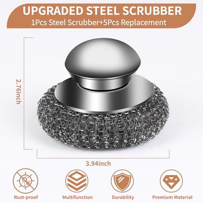 6pcs Steel Wool Scrubber with Wire Sponge Pads, Stainless Steel Scrubber