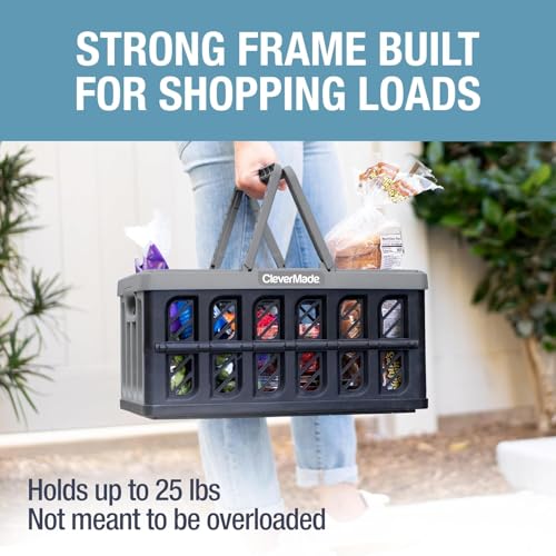 CleverMade Collapsible Shopping Basket, 24L Storage Crate, 1 Pack, Stone - color: Stone, size: 24l - 1 Pack