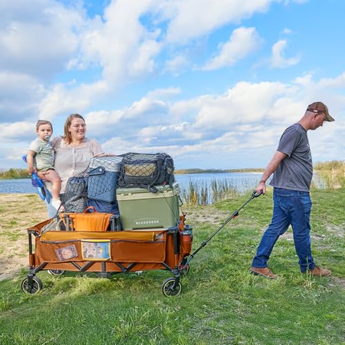 Timber Ridge 51.2'' Extended Collapsible Wagon Cart with Brakes - color: Orange, size: 400L