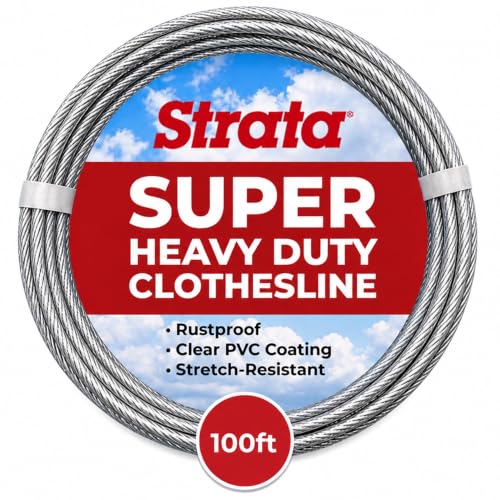 Strata 100 ft Outdoor Clothesline, Super Heavy-Duty Galvanized Steel Cable - color: Super Heavy Duty, size: 100 feet