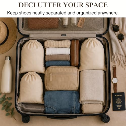 Cotton Shoe Travel Bags with Drawstring, Pack of 3, 23"x19" inch - size: Large (23"×19")