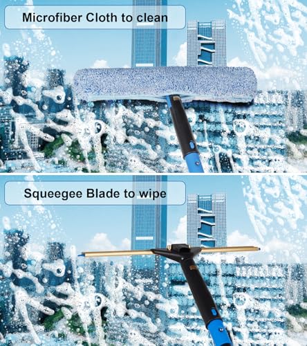 Swivel Squeegee Kit with 4 Extension Poles,Glass Scraper, Bendable Duster, 2 Window Scrubber Cloth for Glass, Car, Floor, Home,Garden - color: Black
