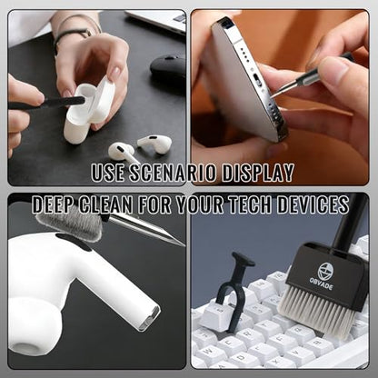Keyboard Cleaner & Laptop Cleaning Kit - 9-in-1 Electronics Cleaning Brush Set with Keycap Puller, Screen Cleaner, Earbud Cleaner Pen for Computer, PC Monitor, MacBook, Phone, Airpods (Black) - color: Black