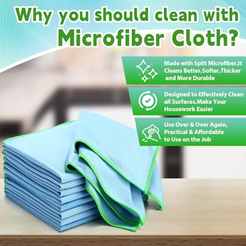 Maxcheck 24 Pack Microfiber Glass Cleaning Cloths, 16" x 16", Blue - color: Blue