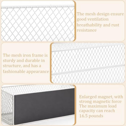 Magnetic Washer Shelf Organizer, White Magnetic Wire Basket with Strong Magnets, Metal Storage Shelf for Refrigerator, Washing Machine, Dryer, Kitchen and Laundry Room