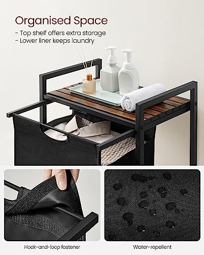 VASAGLE Laundry Hamper with Shelf, 1 Pull-Out Bag, 17.2 Gallons (65L) - color: Black + Rustic Brown, size: 1 Bags - 65 L