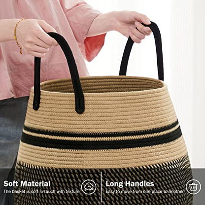 Extra Large Laundry Hamper Basket 105L Woven Blanket Basket, Brown & Black - color: Brown & Black, size: 105L