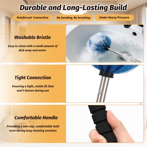 Cobweb Duster Brush with Extension Pole,Lightweight 5ft Long Spider Web Cobwebs Ceiling Fan Dust Cleaning Brush Kit with Washable Head for Furniture, Eaves, VentRoof House Cleaning up to 12.5ft