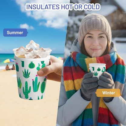 Iced Coffee Sleeve Reusable Neoprene Cup Sleeves, Cactus - color: Cactus