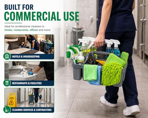 Libman Maid Caddy Cleaning Organizer, Heavy-Duty Janitorial Carry Caddy with Bottle Holders, Toilet Brush Holder & Tool Compartments, Commercial Cleaning Supply Tote - color: Gray