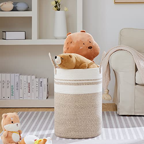 VIPOSCO 72L Tall Woven Laundry Basket Hamper, Brown White - color: Brown & White, size: 72L