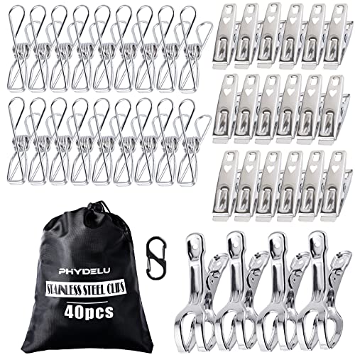 Clothes Pins Metal Stainless Steel Clothespins Laundry Pin Bag Photo Clips - size: 40pcs small size Clothes Pins