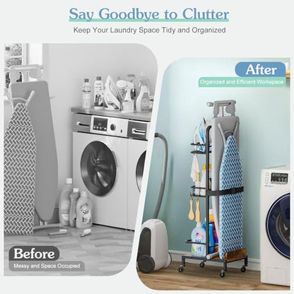 Ironing Board Hanger,Iron and Ironing Board Holder No Wall Mount,Laundry Room Organization and Storage Cart with Iron Stand,Narrow Laundry Shelves Organizer Cabinet,Laundry Room Essentials Accessories