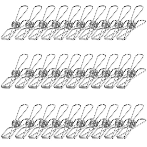 30PCS Large Stainless Steel Clothes Pins Set Heavy Duty Clothes Pegs for Hanging Laundry Clothes Pictures Photos Art Crafts (30)