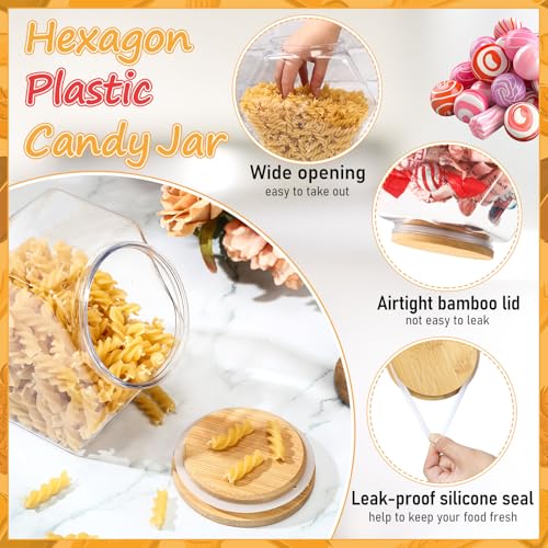 Pickmesh 70 oz Hexagonal Plastic Candy Jar with Airtight Bamboo Lid Hexagon Cookie Jars Clear Containers for Kitchen Storage Snacks, Dog Food, Coffee Pod, Laundry Pod(Top Mouth Hexagon, 1 Pc)