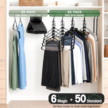 HOUSE DAY Space Saving Hangers 6 Pack with 50 Pack Plastic Hangers, Black - color: Black, size: 56 Pack