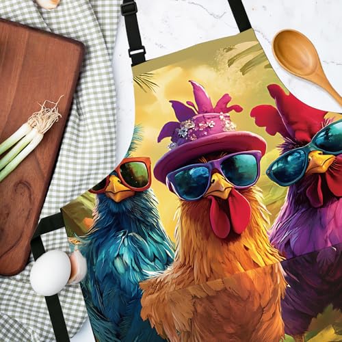 Adjustable Baking Aprons for Women - Cooking Aprons for Women with Pockets, Perfect for Baking Cooking Gradening - color: Chicken-1