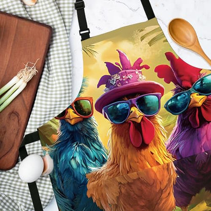 Adjustable Baking Aprons for Women - Cooking Aprons for Women with Pockets, Perfect for Baking Cooking Gradening - color: Chicken-1
