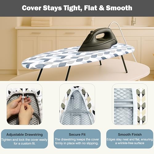 UniSimp Small Ironing Board Cover and Pad 12"x32" Small Iron Board Cover with Padding,Tabletop Mini Ironing Board Cover and Pad Small Size, Cotton Canvas, Heat Resistant, Drawstring Closure Foliage - color: Foliage, size: 12" x 32"