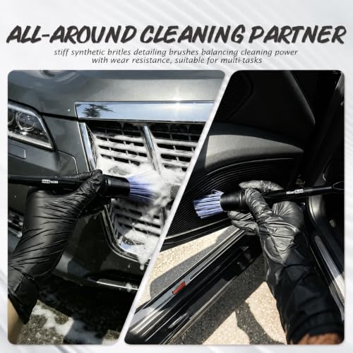 8PCS Car Detailing Brush Set, Mixed Bristles Soft Detail Brushes, Black - color: Black