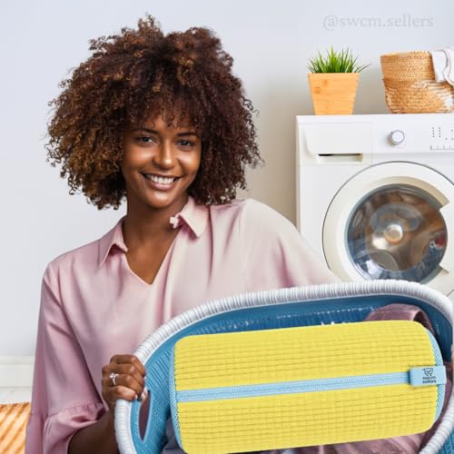 Shoe Washing Bag for Washer & Dryer – 2 Pack Sneaker Laundry Bags with Plush Microfiber Interior & Breathable Mesh Panels for Shoes & Delicates – Yellow - color: Yellow