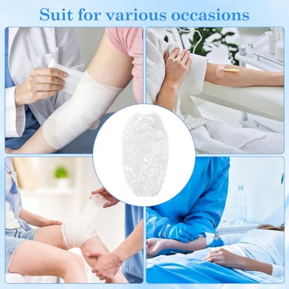 Klmnop 100 Pack Disposable PICC Line Shower Cover, Waterproof Upper Arm Sleeve for Showering, Plastic Shield Protects Bandage & Wound Fits 9-16" Arm Circumference(Clear)