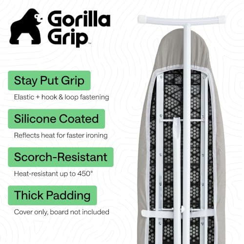 GORILLA GRIP Padded Ironing Board Cover, 15x54 Silver - color: Gray Silver, size: 15" X 54"